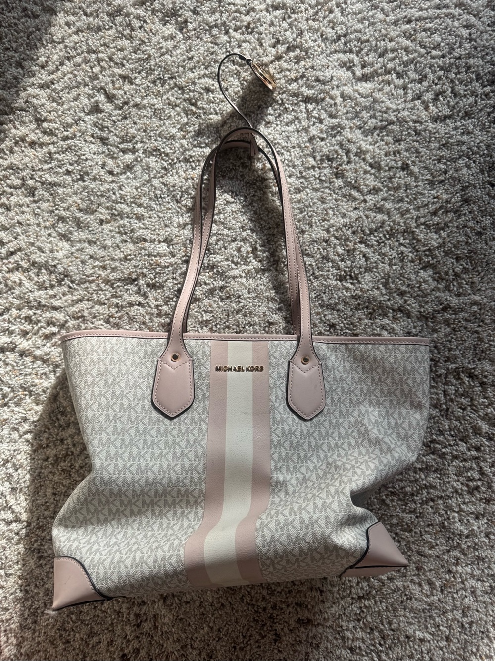 Michael Kors Cream & Pink Signature Stripe Tote